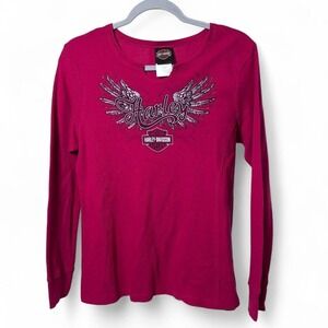 Harley Davidson thermal pink long sleeve shirt with wing design, Size XL